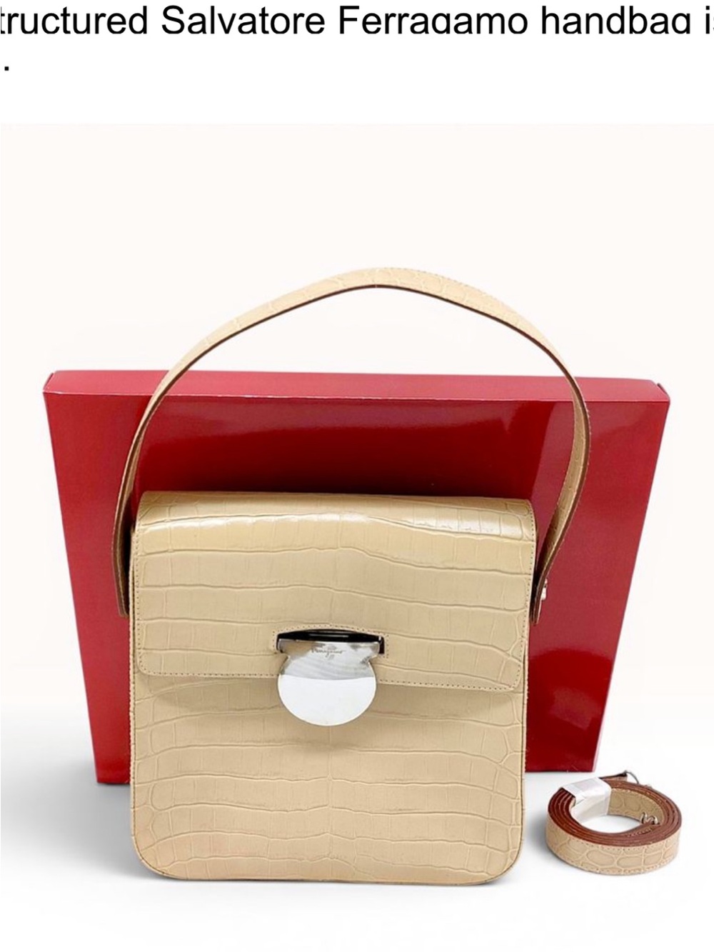 Salvatore Ferragamo Beige Genuine Crocodile Top Handle Shoulder w/ Box